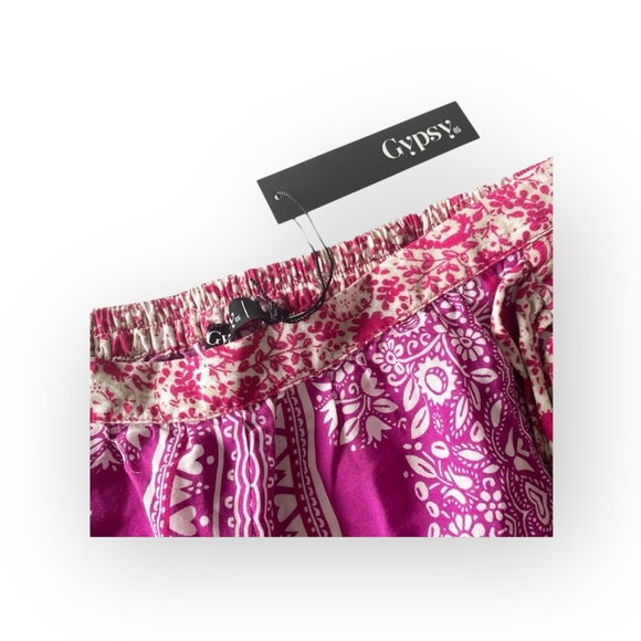 new Gypsy05 ꧁ Mixed Print Voile Fringe Shorts ꧂ Fuchsia Pink ꧂ Large ꧂ Festival - Picture 8 of 16